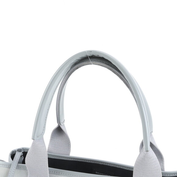 Balenciaga Navy Cabas 581292 Leather Canvas Tote Bag Shoulder Handbag Gray Wo... - Picture 2 of 11